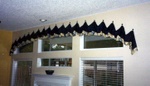 Banded looped valance, custom window treatments and drapery