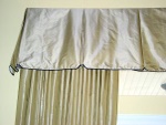Box pleat valance with cord, custom window treatments and drapery