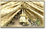 Gathered valance with beaded trim, custom window treatments and drapery